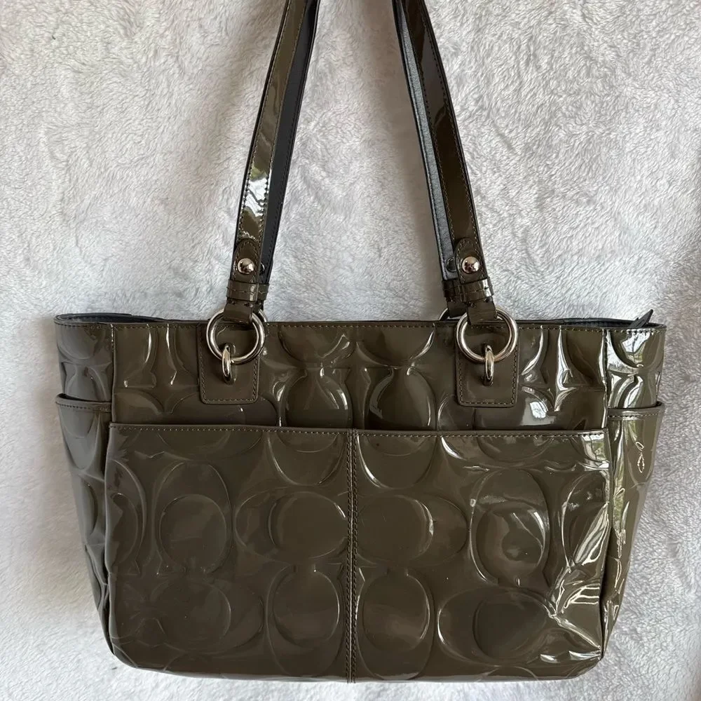 Coach Signature C Embossed Patent Leather Tote